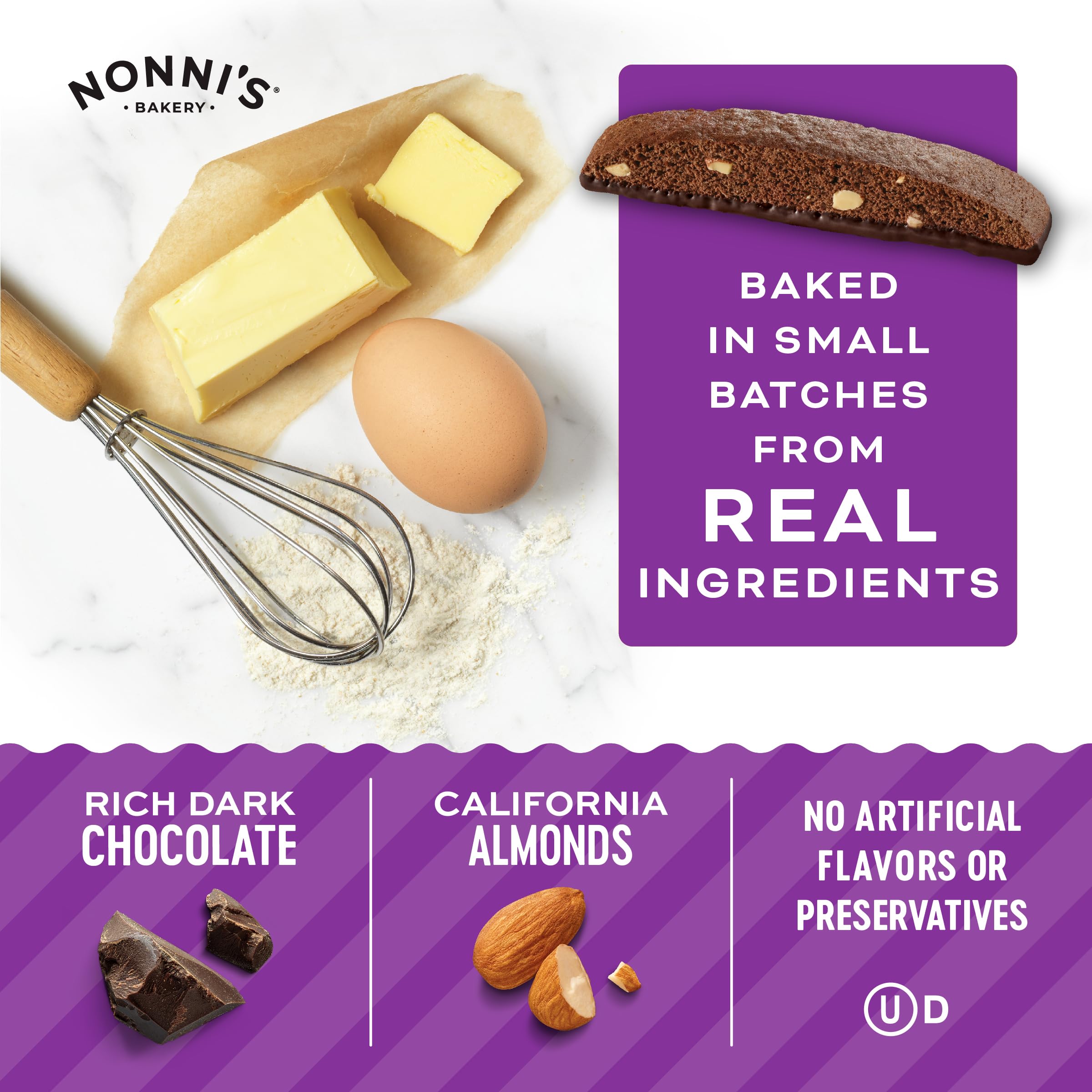 Open Nonni's box displaying multiple wrapped biscotti for easy portioning and sharing