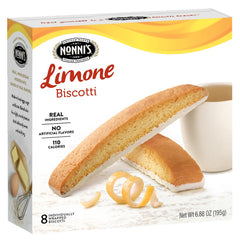 Nonni's individually wrapped Limone biscotti for freshness and convenience