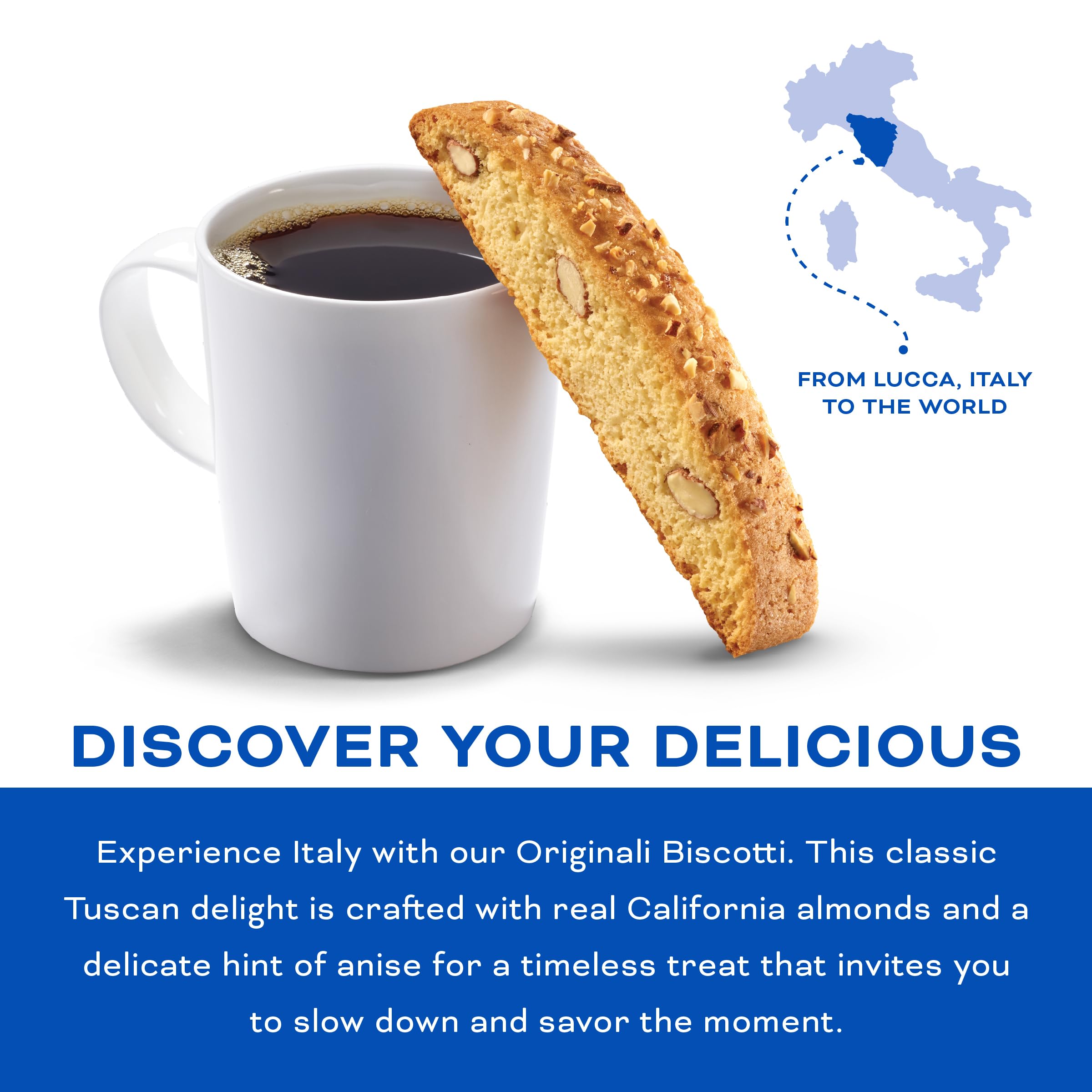 Nonni's biscotti beside a coffee cup showing ideal pairing benefit
