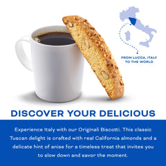 Nonni's biscotti beside a coffee cup showing ideal pairing benefit