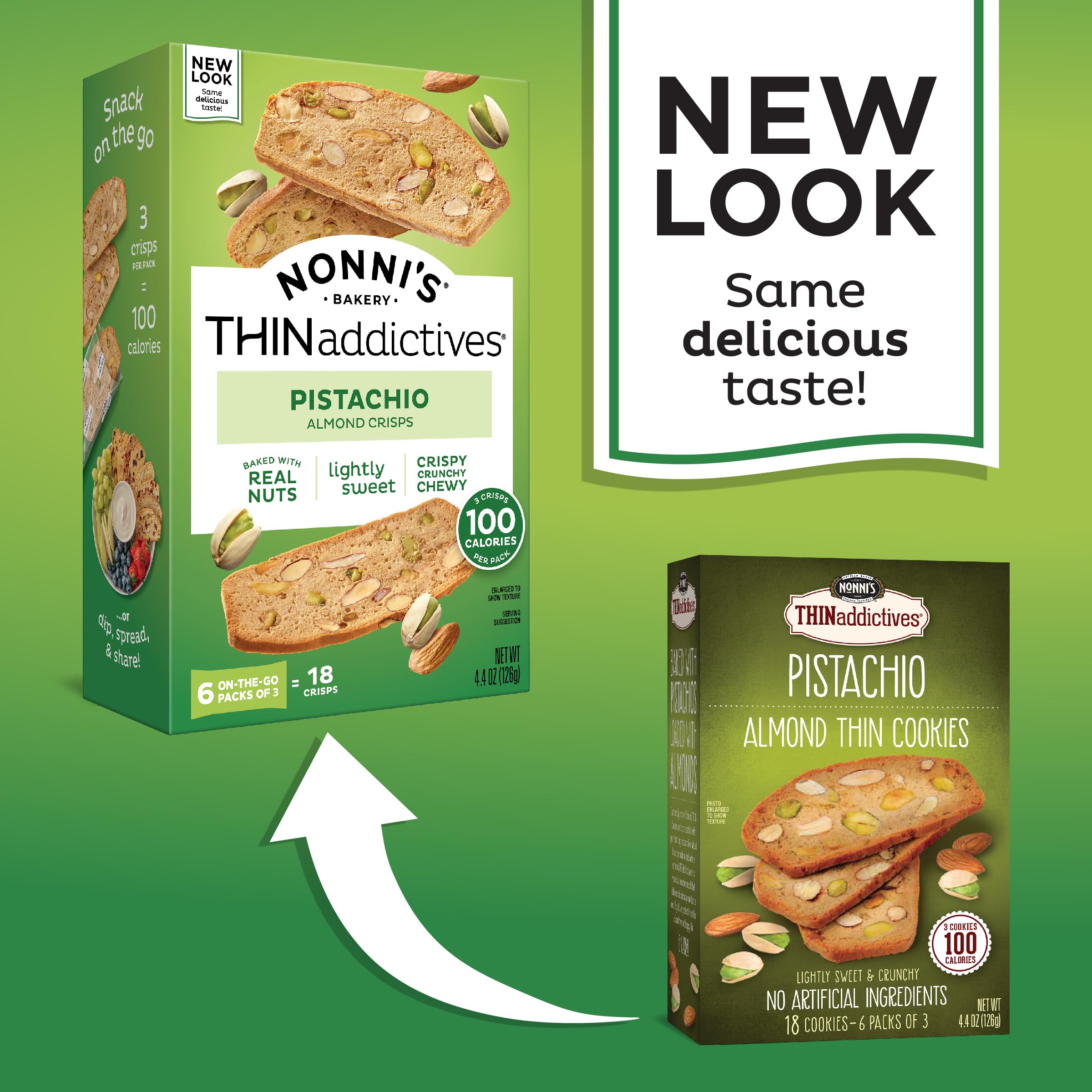 Nonni's opened individual pouch revealing three thin cookies for portion convenience