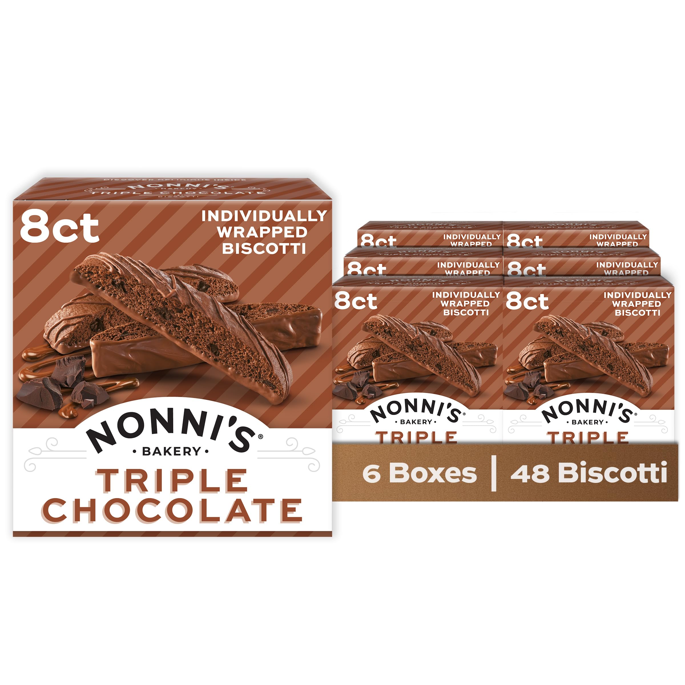 Nonni's front box view showing branding and chocolate biscotti, perfect for gifting