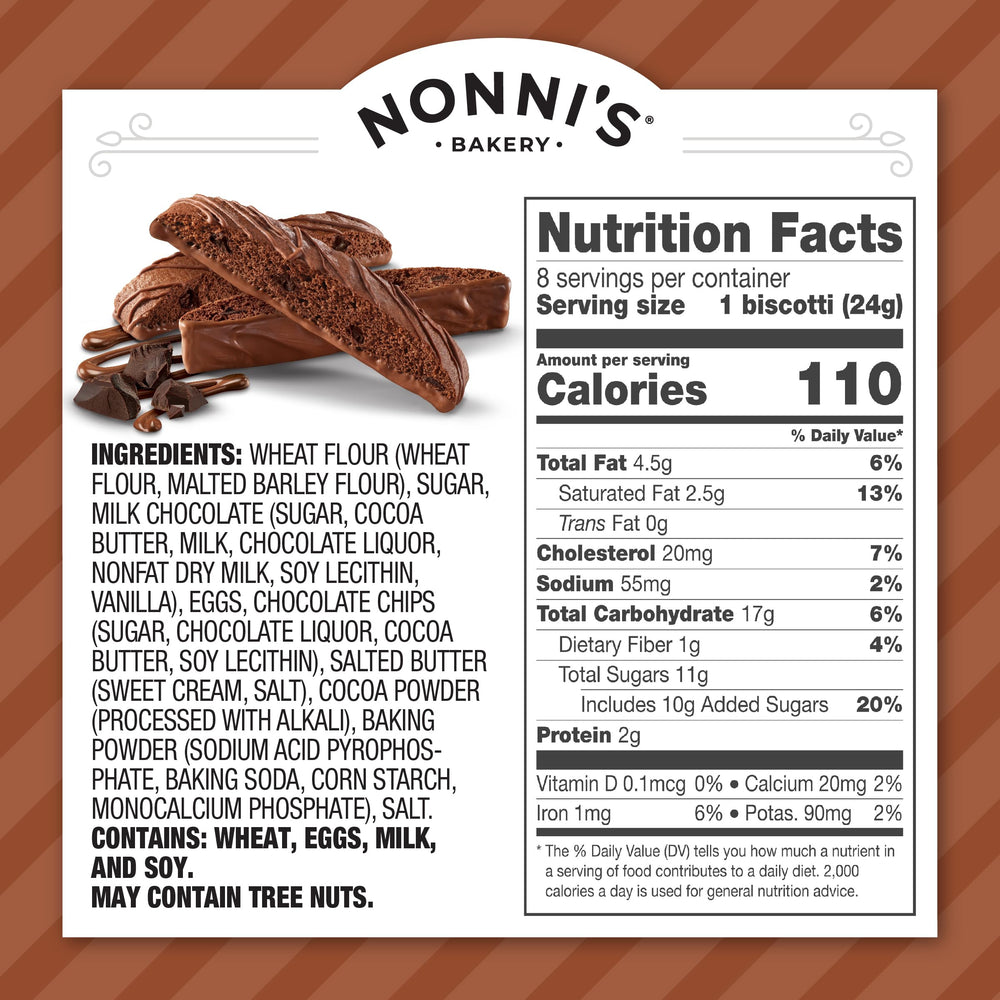 Nonni's nutrition label and ingredients close-up for shoppers checking product details