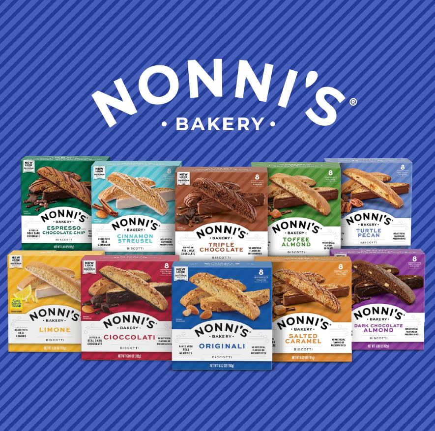 Nonni's Turtle Pecan biscotti on a serving plate in a cozy kitchen setting for entertaining