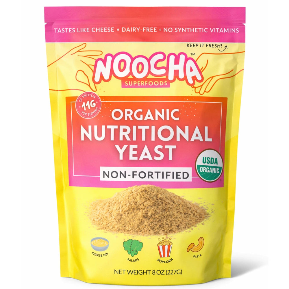 NOOCHA front packaging showing organic flakes and clean label benefits