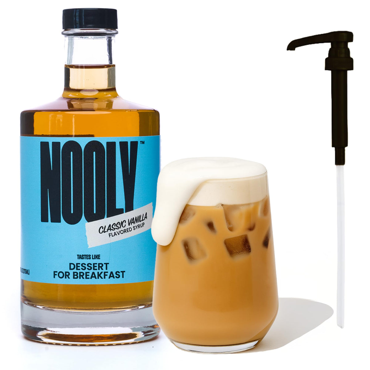 NOOLY classic vanilla front bottle showing label and volume, highlights clean ingredients