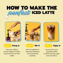 NOOLY vanilla stirred into latte with froth, illustrates rich flavor and texture
