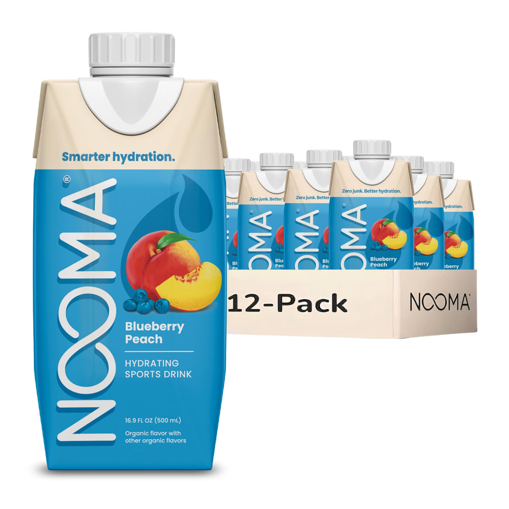 NOOMA blueberry peach front packaging showing organic label and benefits