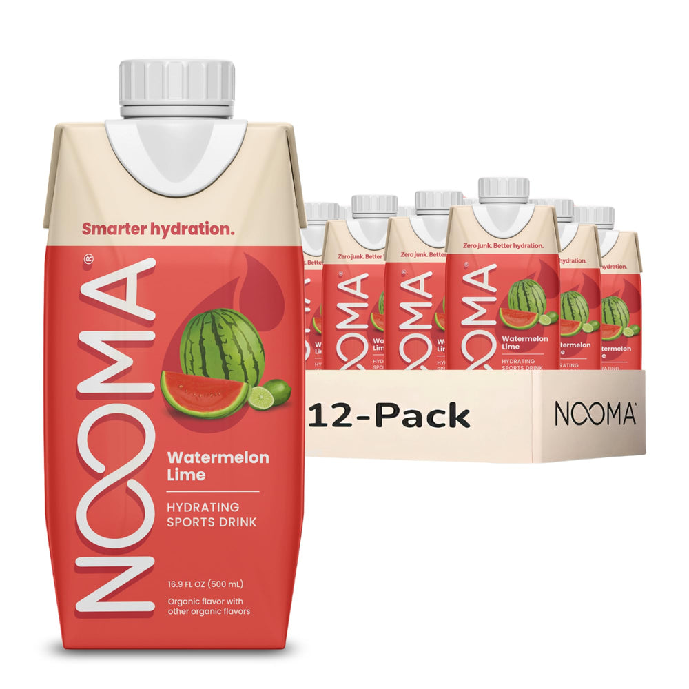 NOOMA front packaging of watermelon lime 12-pack showing bottle and branding for cleaner hydration