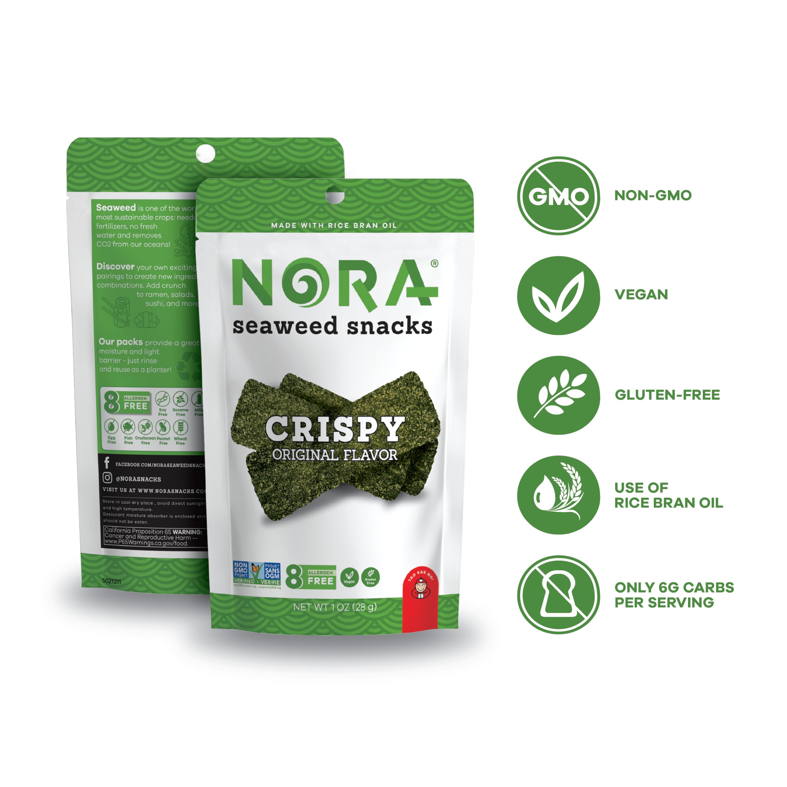 NORA close-up of crispy nori texture highlighting crunchy, chip-like bite