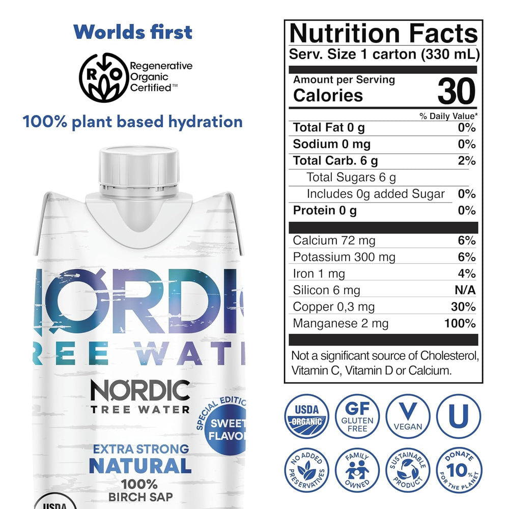 Nordic Tree Water pouring into glass highlighting concentrated hydration benefits