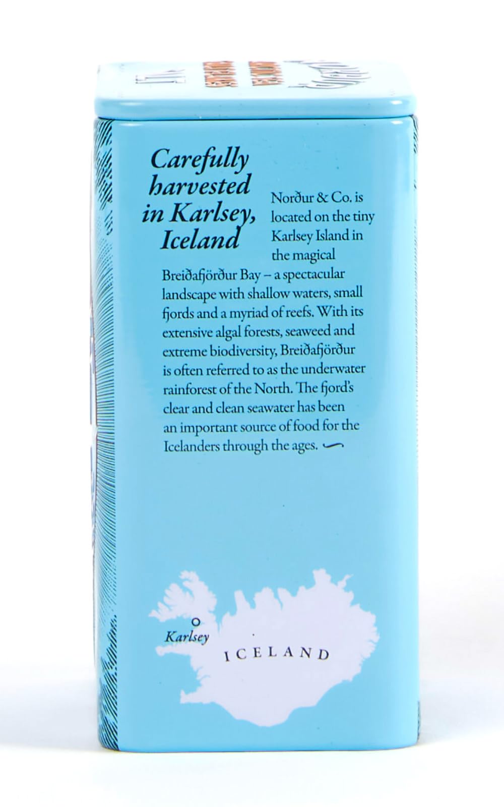 Nordur Salt packaging sustainability label, emphasizes eco-friendly production
