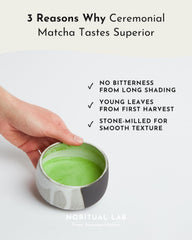NORITUAL LAB whisked matcha bowl showing frothy crema and vivid color for ideal preparation