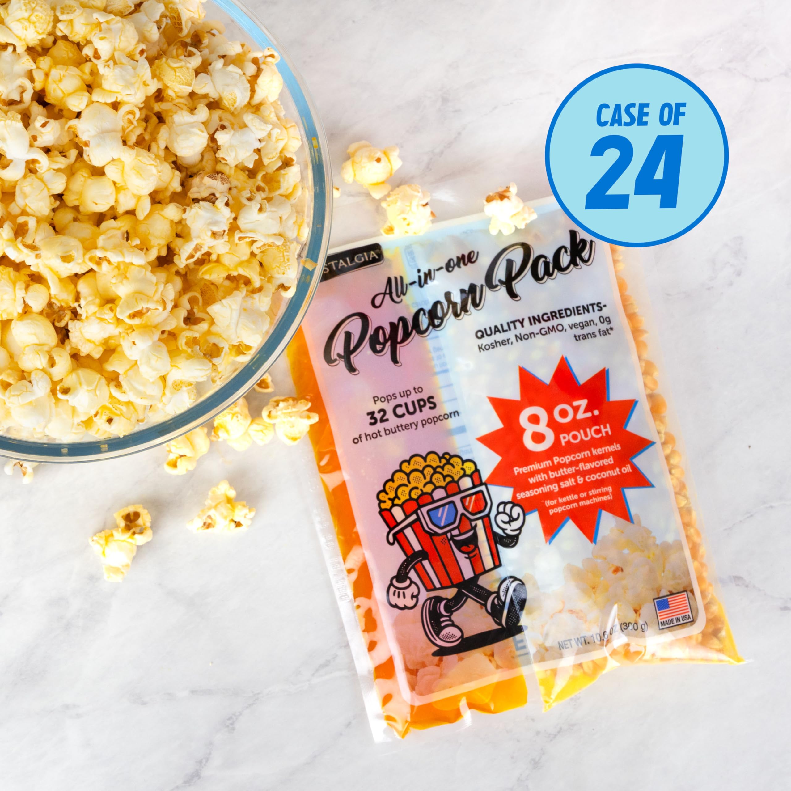 Nostalgia bowl of popped popcorn in living room setting for family movie-night appeal
