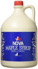 Nova Maple Syrup gallon front label showing brand and Grade A clarity benefit