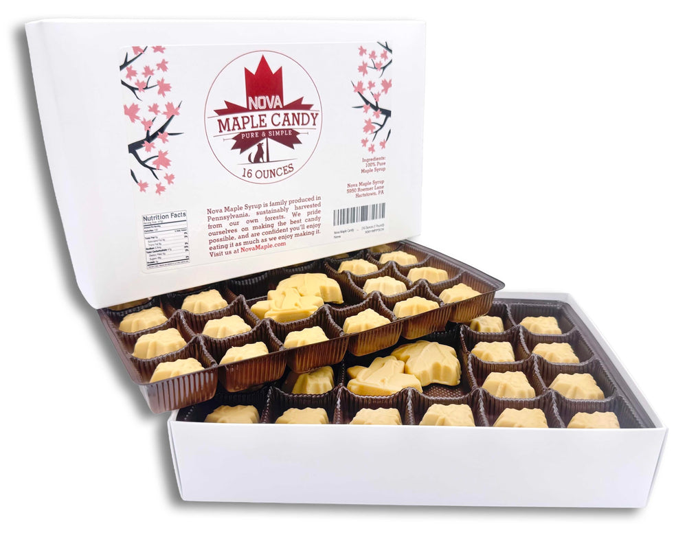 Nova Maple Candy front box shot showing brand and pure maple candy benefits