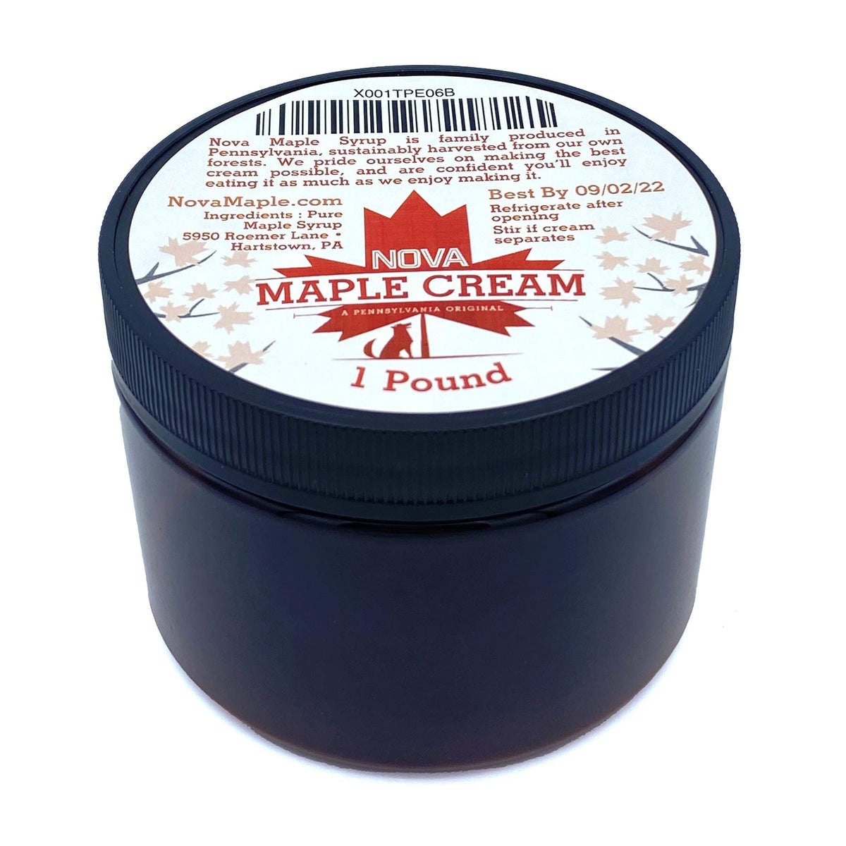 Nova Maple Cream front jar showing product and branding, perfect pantry addition