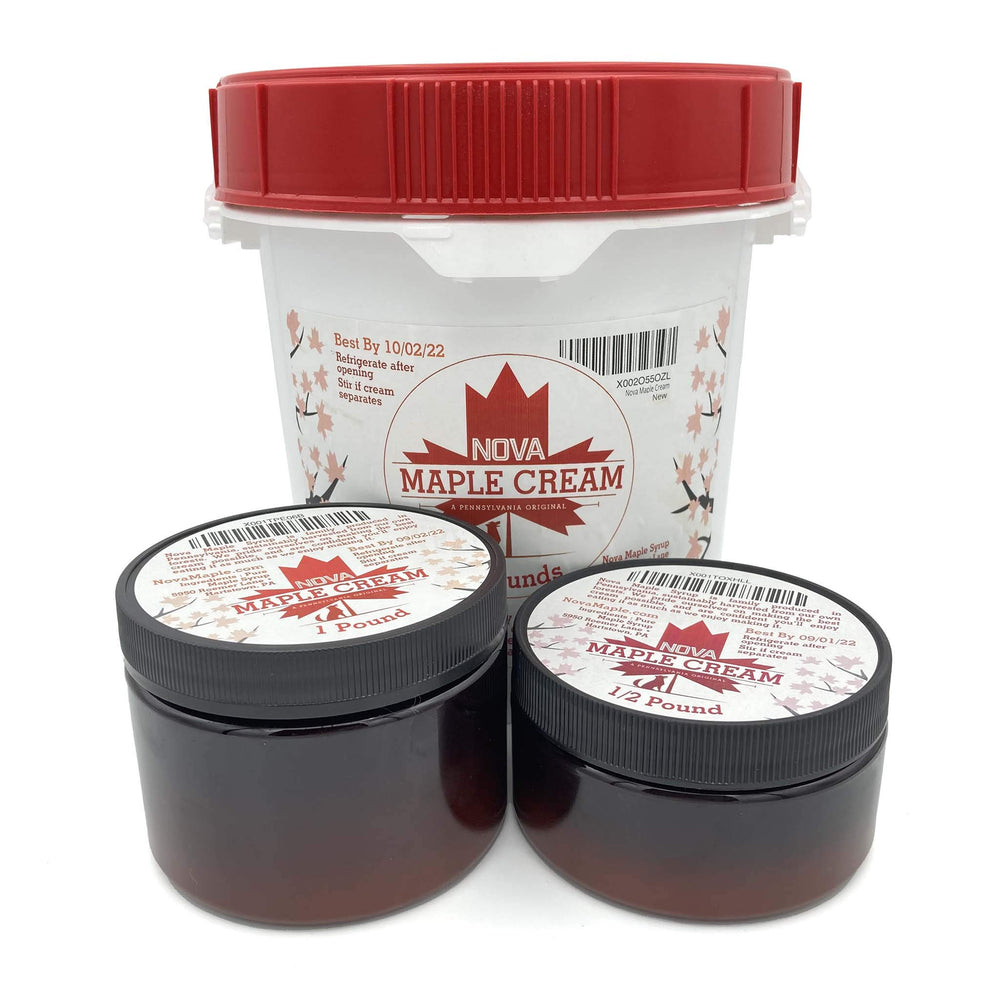 Close-up texture of Nova Maple Cream showing creamy consistency and pure maple quality
