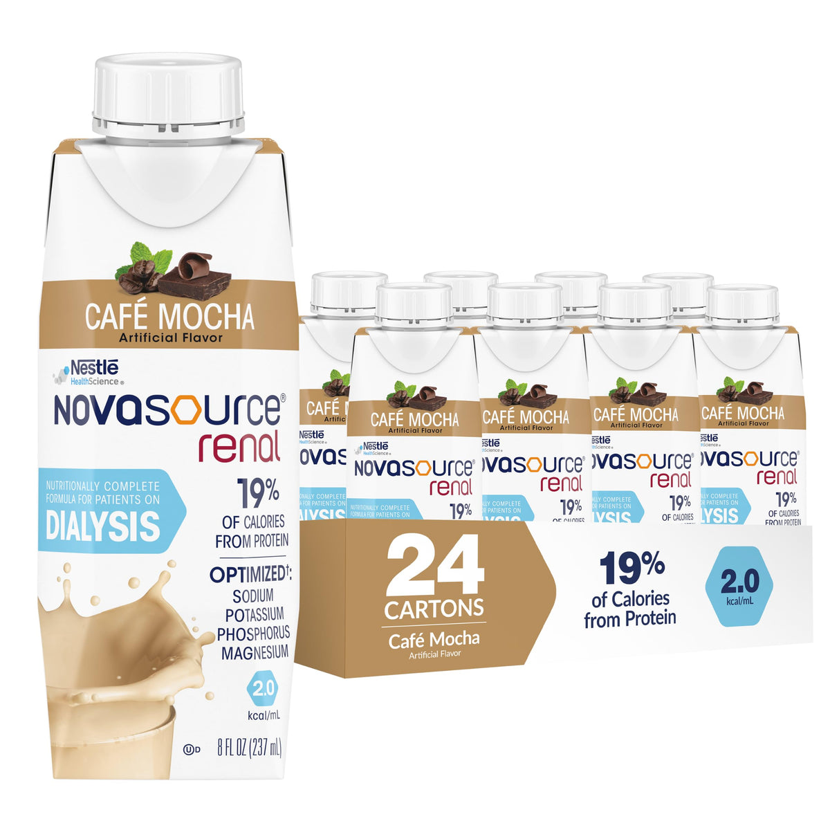 Novasource Renal mocha front packaging showing label and serving benefit