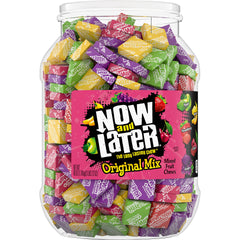Now and Later jar front packaging showing label and resealable lid for convenience