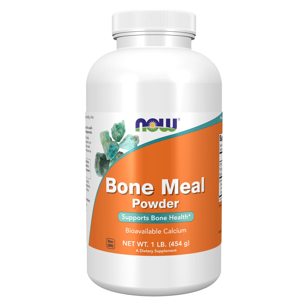NOW Foods front packaging showing two 1-pound bone meal containers and clear labeling benefit clarity