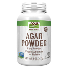 NOW Foods front packaging showing 5-ounce agar powder and label benefits