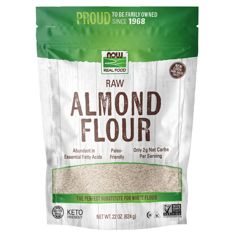 NOW Foods almond flour front package showing label and benefits