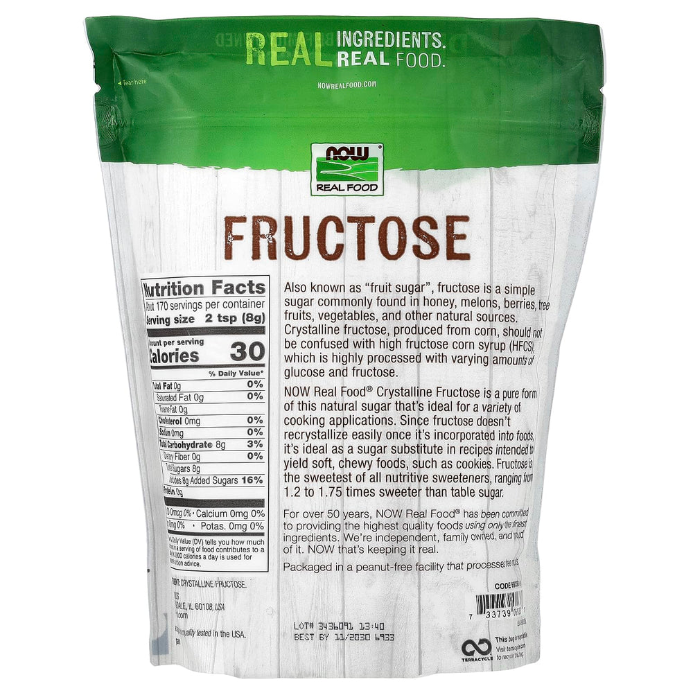 NOW Foods close-up of crystalline fructose texture for easy measuring and smooth results