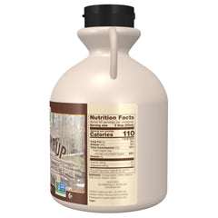 NOW Foods maple syrup flowing from bottle, close-up texture highlights rich, thick consistency