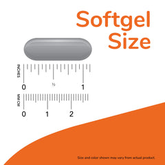 NOW Foods softgel next to coin for scale, illustrating compact, travel-friendly benefit