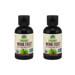 NOW Foods monk fruit liquid front packaging showing bottle and label benefits