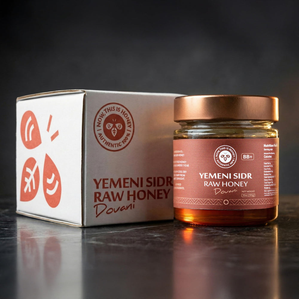 Now this is Honey glass packaging detail emphasizing preservative-free storage benefit