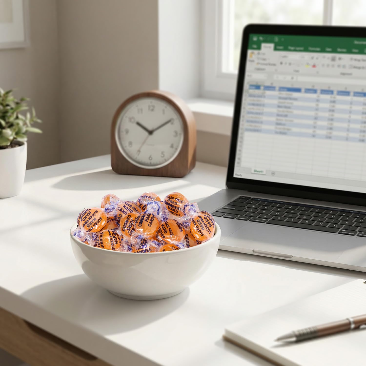 NOWDIET tub on office desk offering tidy snack storage