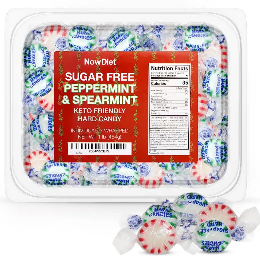 NOWDIET front view tub showing clear packaging and swirl candies for easy gifting