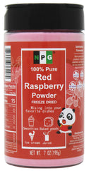 NPG front packaging 7oz raspberry powder showing jar and label benefit vivid flavor
