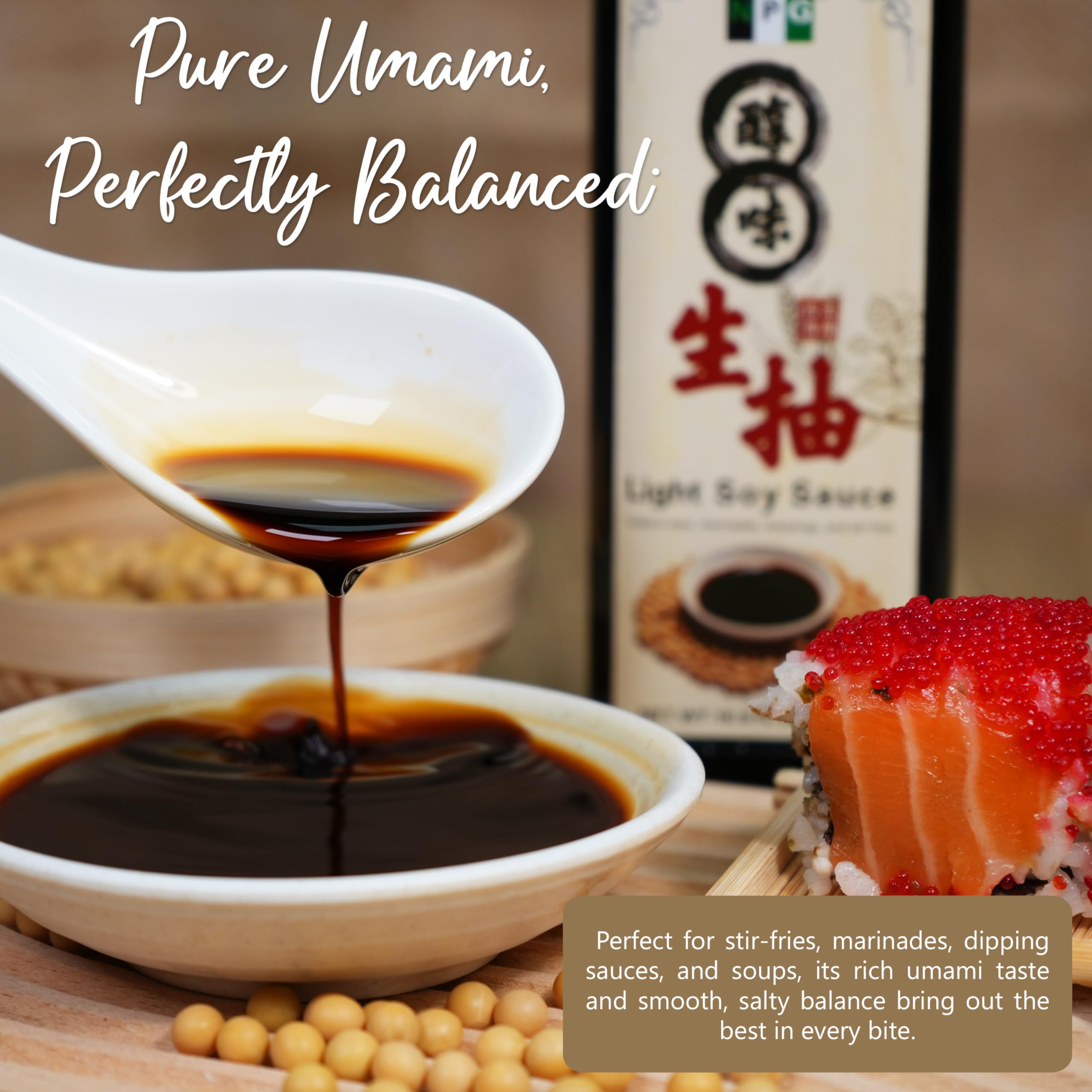 NPG served in a dipping bowl beside sushi to enhance taste experience
