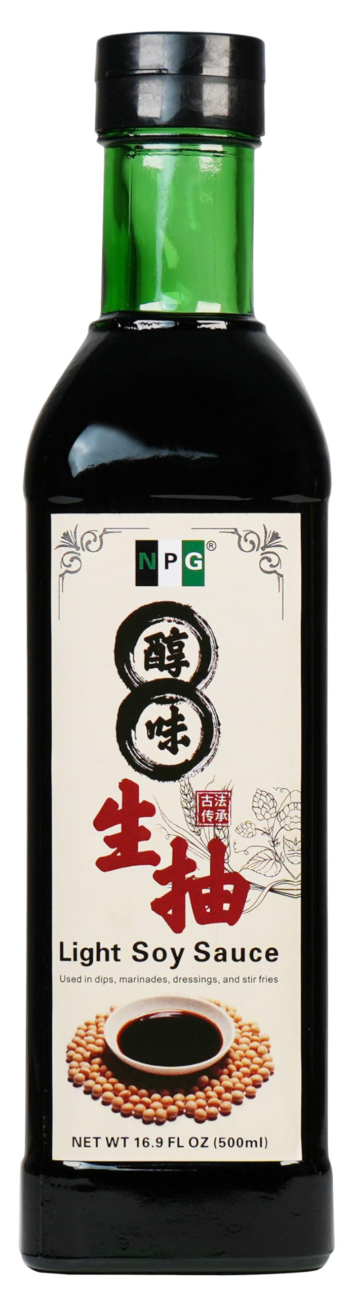 NPG front bottle view showing clear glass and label, highlights freshness