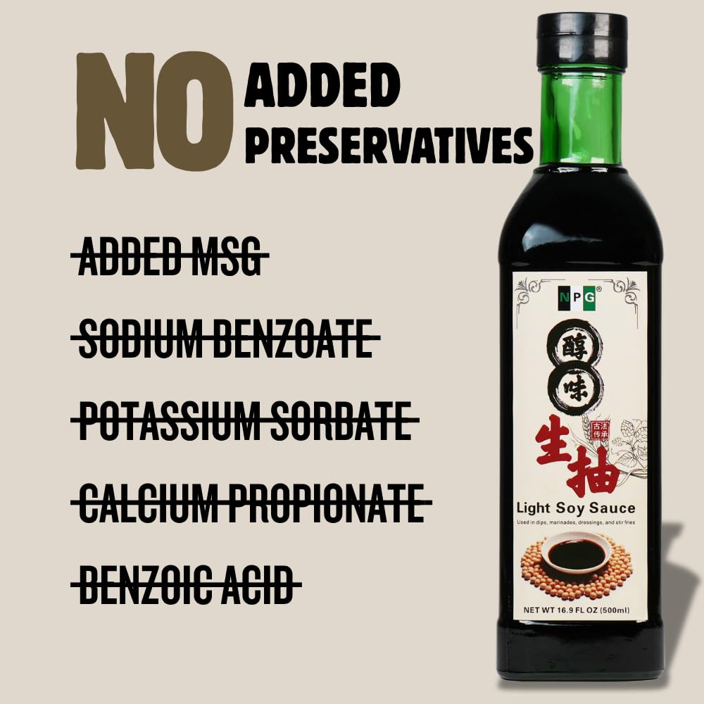 NPG label close-up showing ingredient list and natural brewed quality benefit