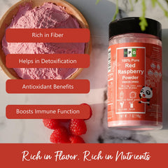 NPG powder blending into smoothie demonstrating instant raspberry flavor boost