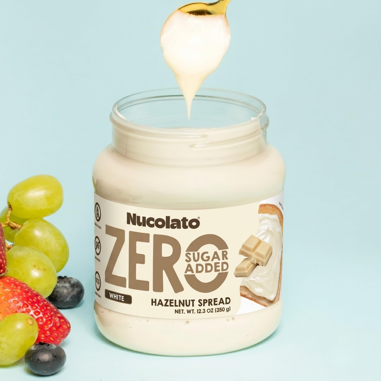 NUCOLATO spread on toast in breakfast setting, adds sugar-free indulgence