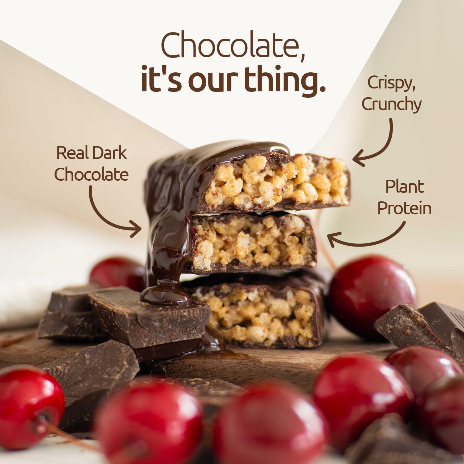 NuGo Dark close-up of real dark chocolate coating highlighting creamy texture
