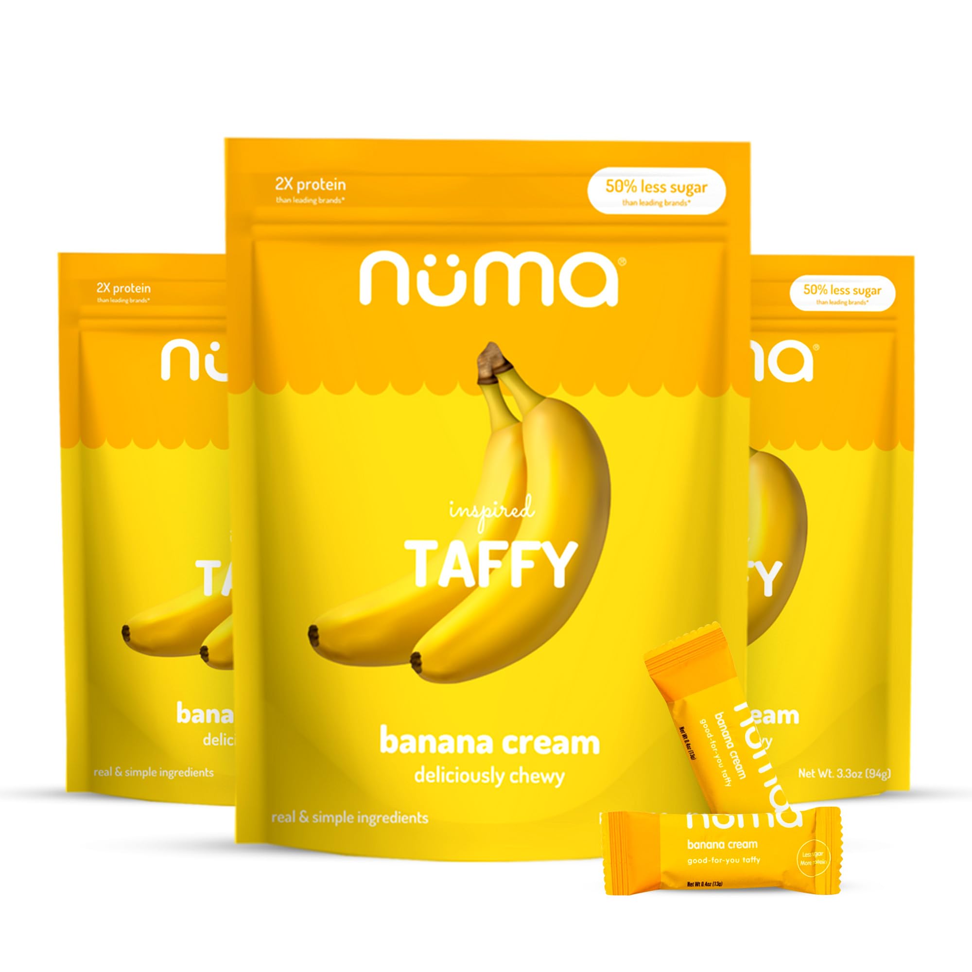 Numa front packaging showing three bags and brand benefit