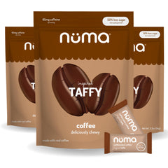 Numa front packaging showing three pouches and product name for grab-and-go energy