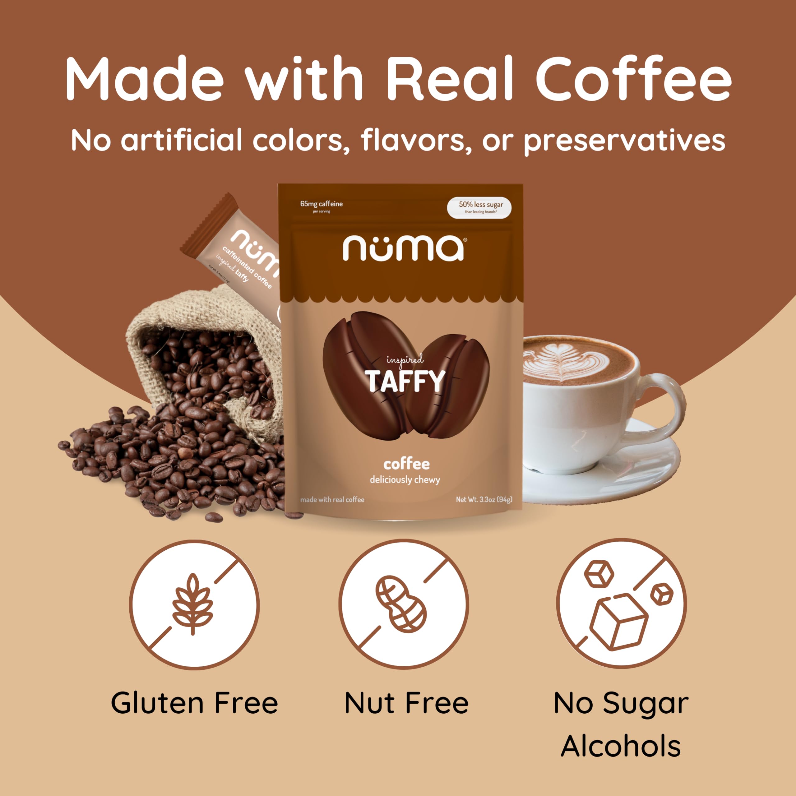 Numa open chew revealing interior texture and concentrated caffeine benefit
