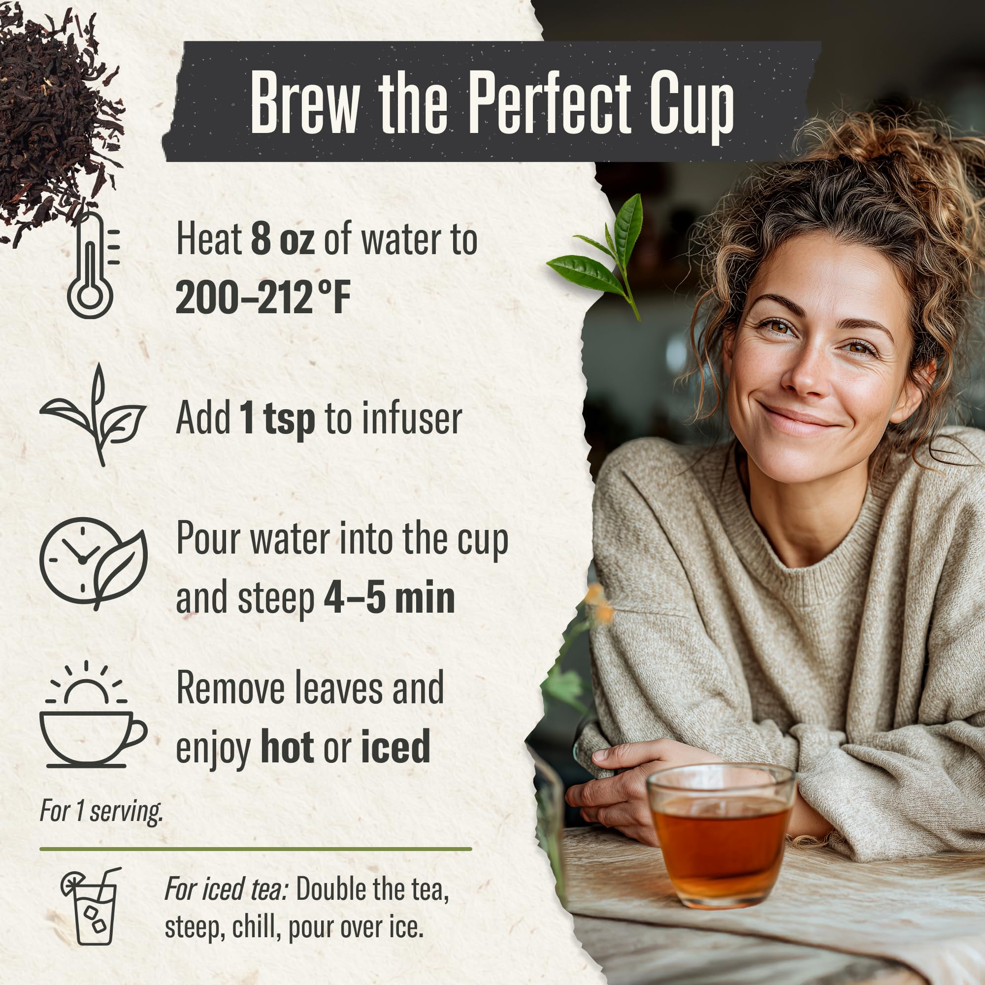 Steaming cup of Numi Breakfast Blend, demonstrates bold hot flavor and morning energy