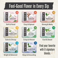 Numi individually wrapped tea bags displayed for freshness and convenient brewing