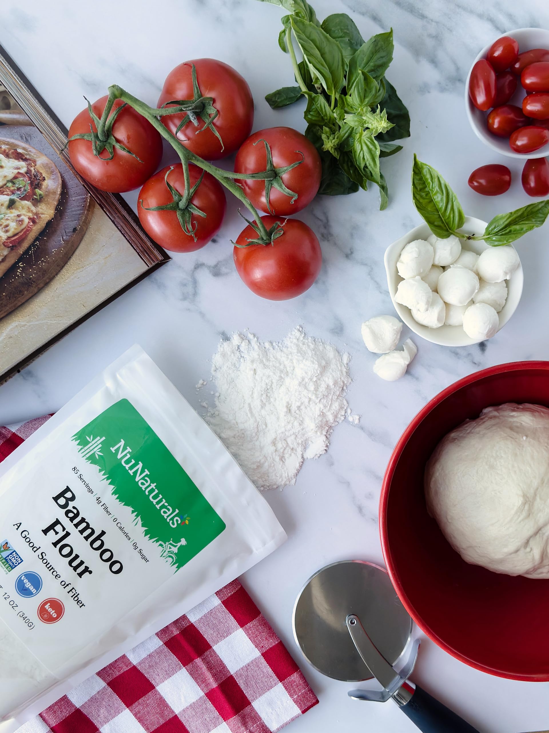 NuNaturals bamboo flour stirred into soup showing natural thickening and body