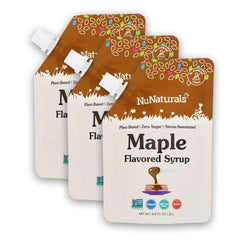 NuNaturals front packaging showing maple syrup bottle and label benefits