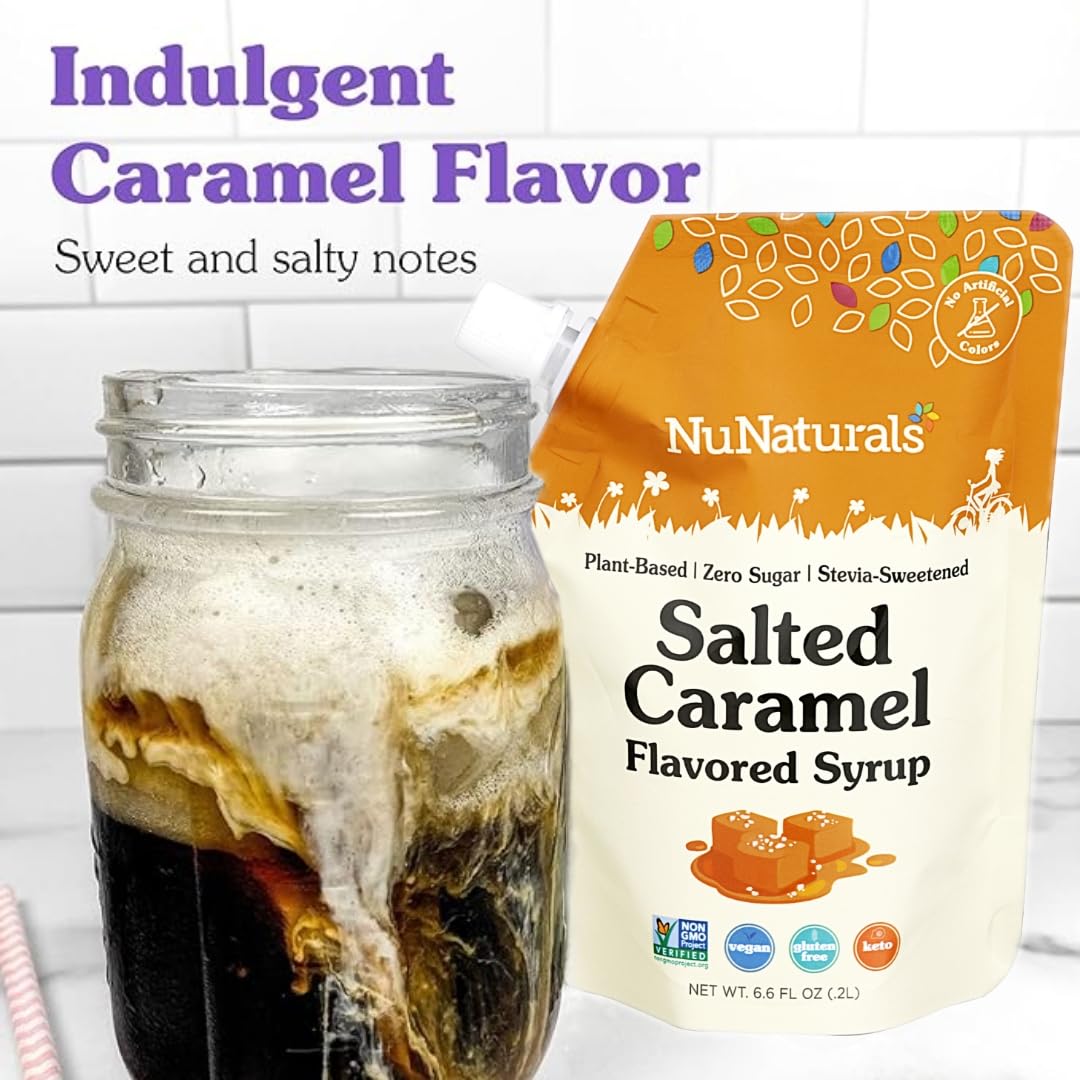 Salted caramel drizzle from NuNaturals over ice cream adding decadent taste