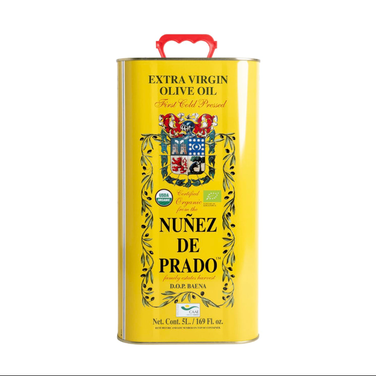 Nuñez De Prado 5L front label clearly showing DOP and organic certifications for trust